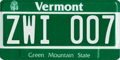 VT license plate ZWI007