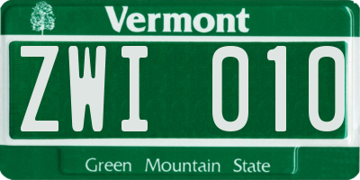 VT license plate ZWI010