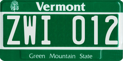 VT license plate ZWI012