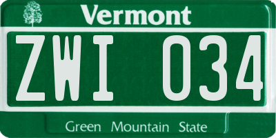 VT license plate ZWI034