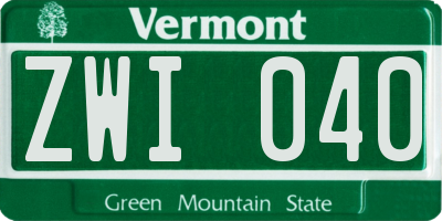 VT license plate ZWI040