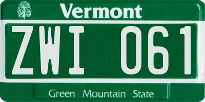 VT license plate ZWI061