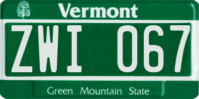 VT license plate ZWI067