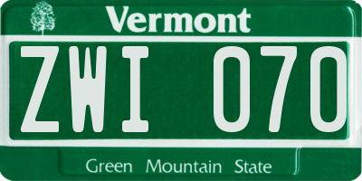 VT license plate ZWI070