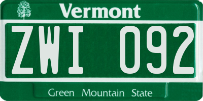 VT license plate ZWI092