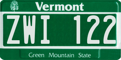 VT license plate ZWI122