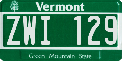 VT license plate ZWI129