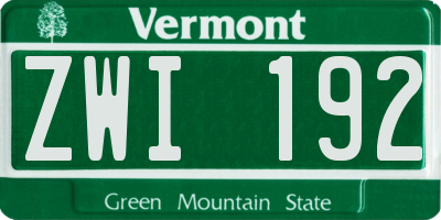VT license plate ZWI192