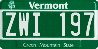 VT license plate ZWI197