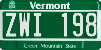 VT license plate ZWI198