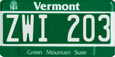 VT license plate ZWI203