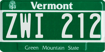 VT license plate ZWI212