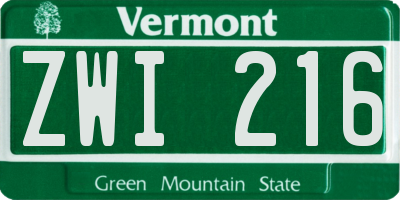 VT license plate ZWI216