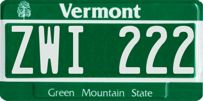 VT license plate ZWI222