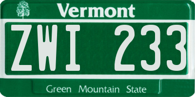 VT license plate ZWI233