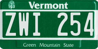 VT license plate ZWI254