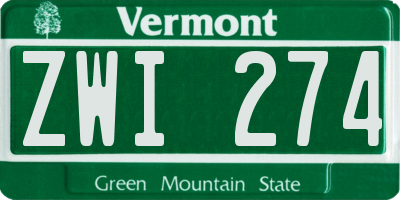 VT license plate ZWI274