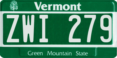 VT license plate ZWI279