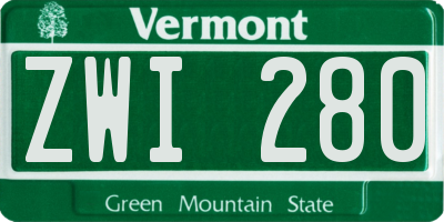 VT license plate ZWI280