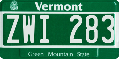 VT license plate ZWI283