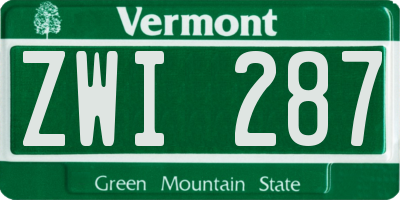 VT license plate ZWI287