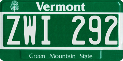 VT license plate ZWI292
