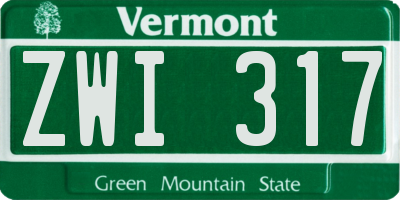 VT license plate ZWI317