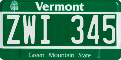 VT license plate ZWI345