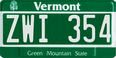 VT license plate ZWI354