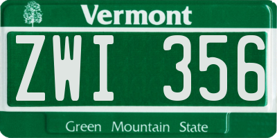 VT license plate ZWI356