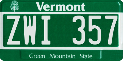 VT license plate ZWI357