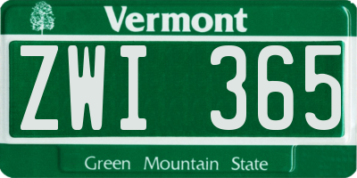VT license plate ZWI365
