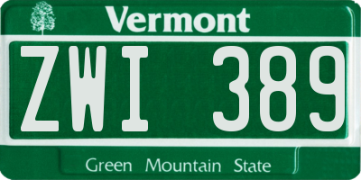 VT license plate ZWI389