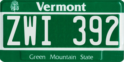 VT license plate ZWI392