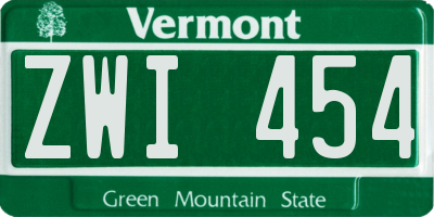VT license plate ZWI454