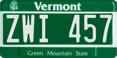 VT license plate ZWI457