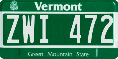 VT license plate ZWI472