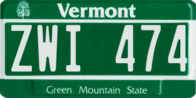 VT license plate ZWI474