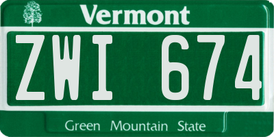 VT license plate ZWI674