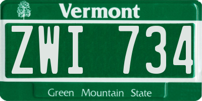 VT license plate ZWI734