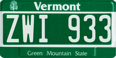 VT license plate ZWI933