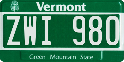 VT license plate ZWI980