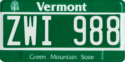 VT license plate ZWI988