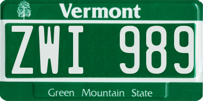VT license plate ZWI989