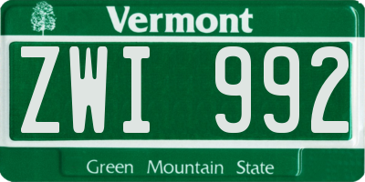 VT license plate ZWI992