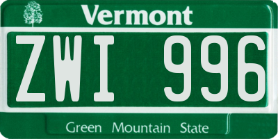 VT license plate ZWI996