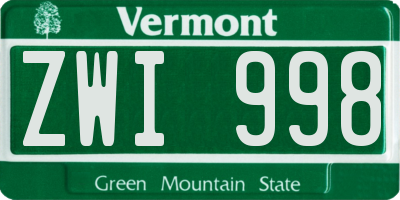 VT license plate ZWI998