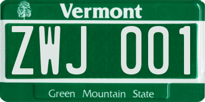 VT license plate ZWJ001