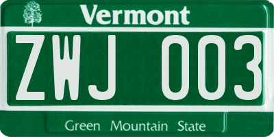 VT license plate ZWJ003