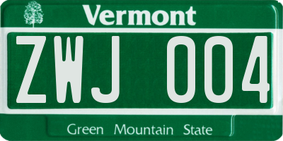 VT license plate ZWJ004